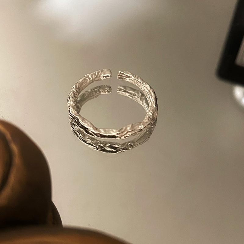 Student Korean version of simple white fritillary double-layer ring niche design index finger ring trendy fashion personality octagonal jewelry
