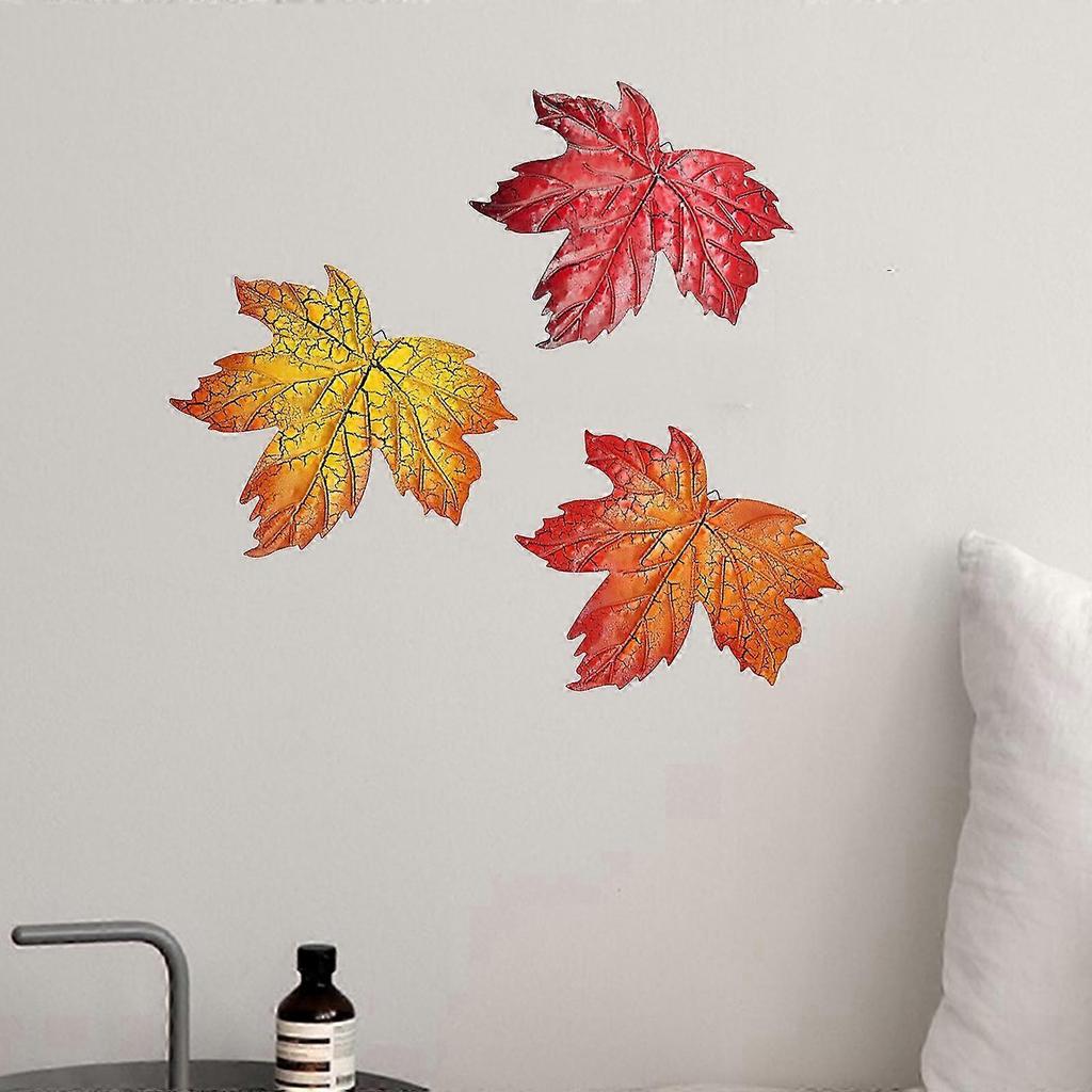 3Pcs Metal Maple Leaf Pendants With Hook Wall Hanging Ornament Creative Home Decoration 25-26s