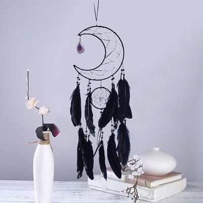 Mond Traumfänger Handgefertigt Gewebt Schwarze Federn Wandbehang Traumfänger Für Heimdeko Schlafzimmer Wohnheimzimmer Wanddeko