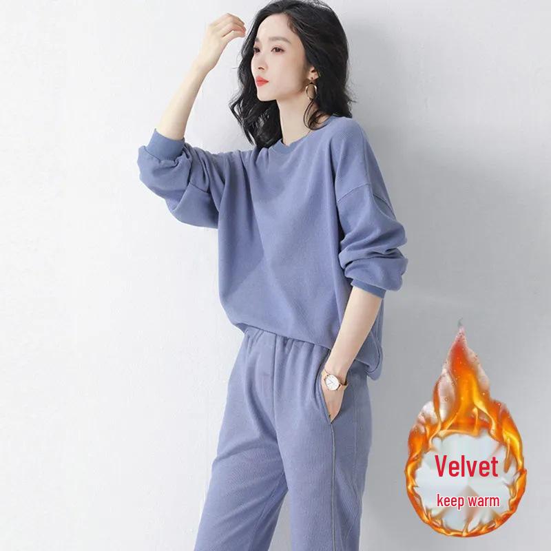 Damski Jesienno-Zimowy Polarowy Zestaw Sportowy: Ciepła, modna i wygodna codzienna bluza z długim rękawem i spodnie.