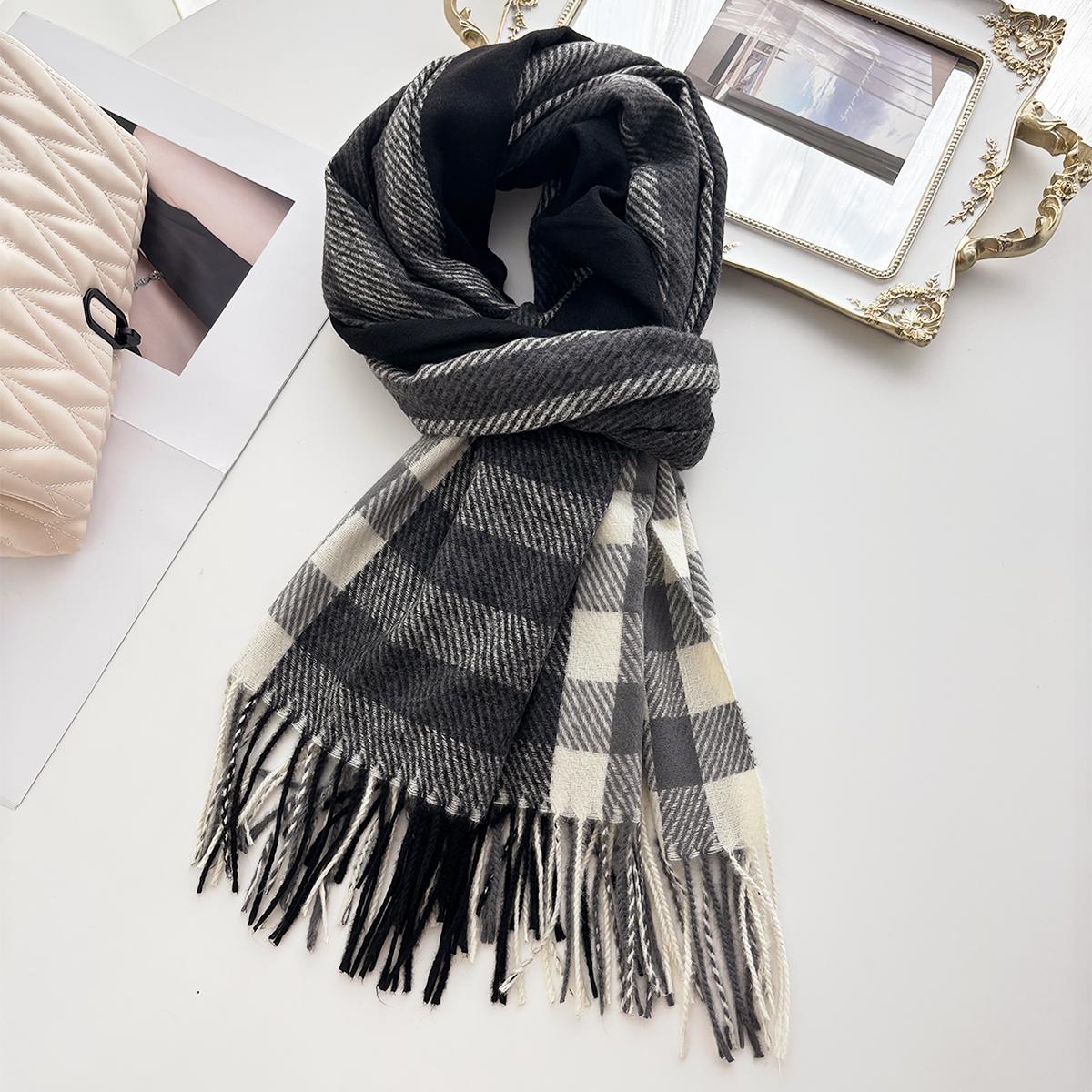 

Luxury Warm Scarf For Women Fashion Tassel Pashmina Shawl Imitation Cashmere Warps Autumn And Winter Coldproof Windproof Blanket