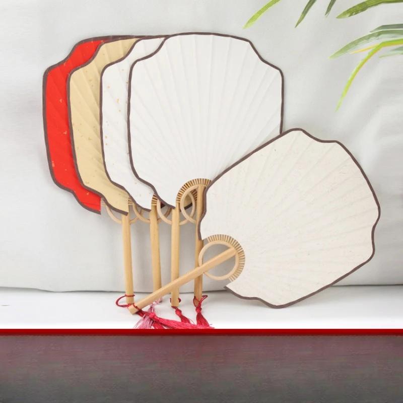 Hand Painted Chinese Style Round Fan Wooden Handle Rice Paper Unpainted DIY Fan Art Decoration Camphorwood Handcrafted Fan