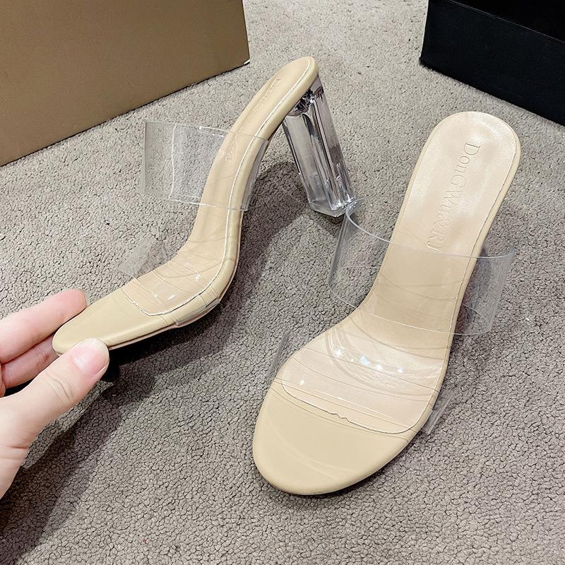 High-heeled sandals for women's summer wear, new fashion, transparent temperament, crystal thick heel, fairy style, with sandals.