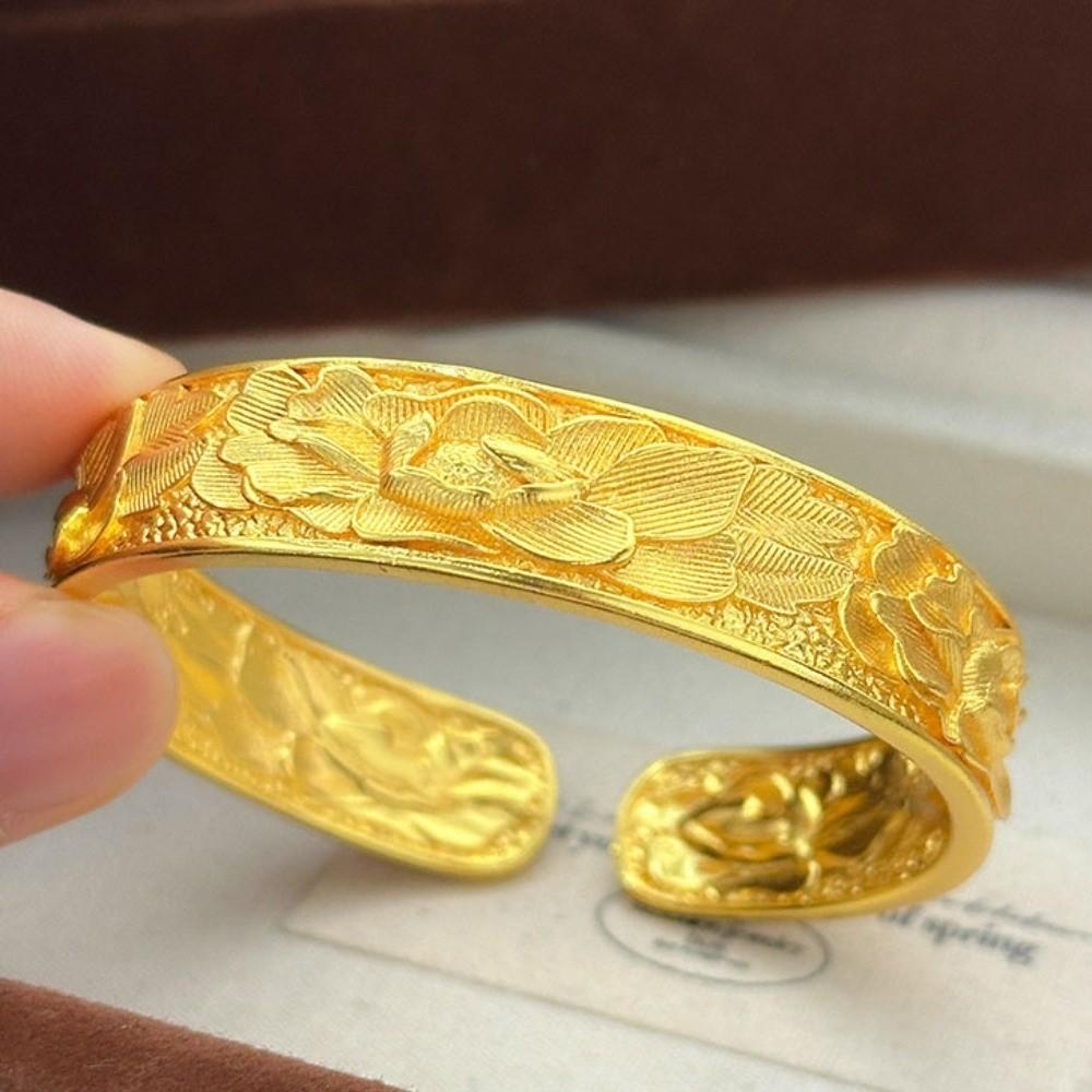 Opening Chinese Style Bangle Wide Wrist Jewelry Classical Golden Bracelets Groom