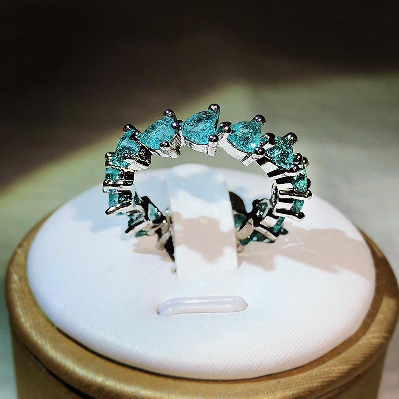 Simulated Paraiba Tourmaline Ring European and American Light Luxury Colored Love Ring