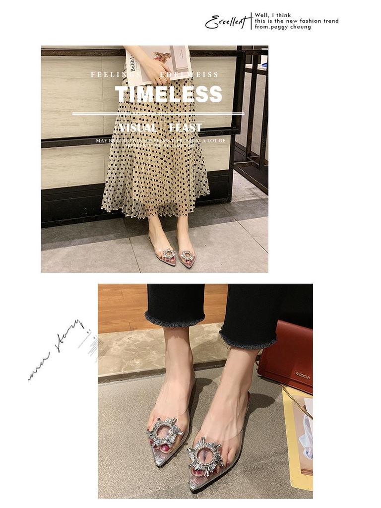 Spring/Summer 2021 Sunflower Pointed-Toe Crystal Sandals with Chunky Wine Glass Heels for Women