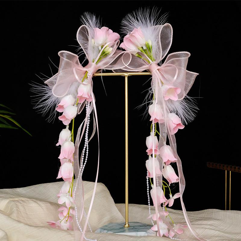 Mesh Bow Hairpin Children's Mori Princess Hair Accessories Hairpin Girls Ribbon Braided Hair Headgear