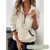 HNXC Women's  Half Zip Cable Textured Fleece Pullover With Pockets Fashion Casual Autumn Winter Hoodie Classic Exquisite
