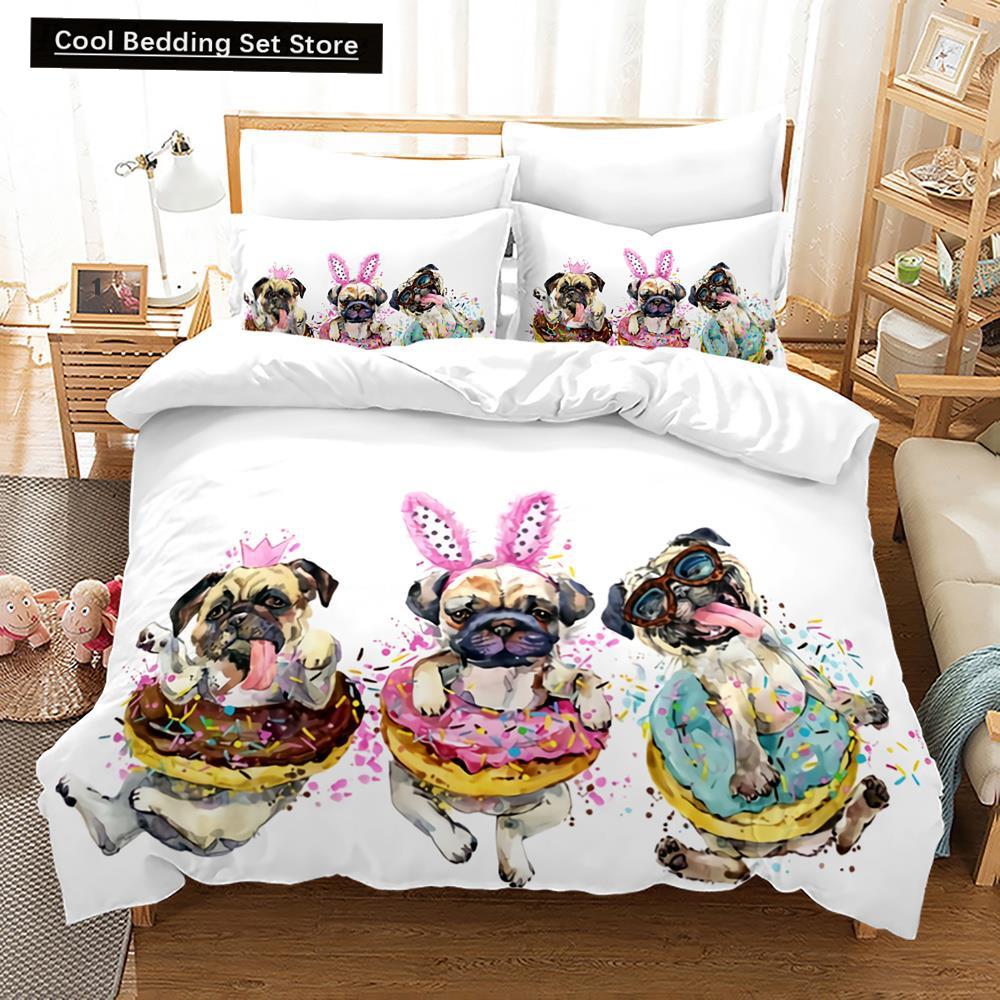 Cartoon Dog King Queen Duvet Cover Lovely Illustrated Pet Puppy bedding set  Animal Quilt Cover 2/3pcs Polyester Comforter Cover