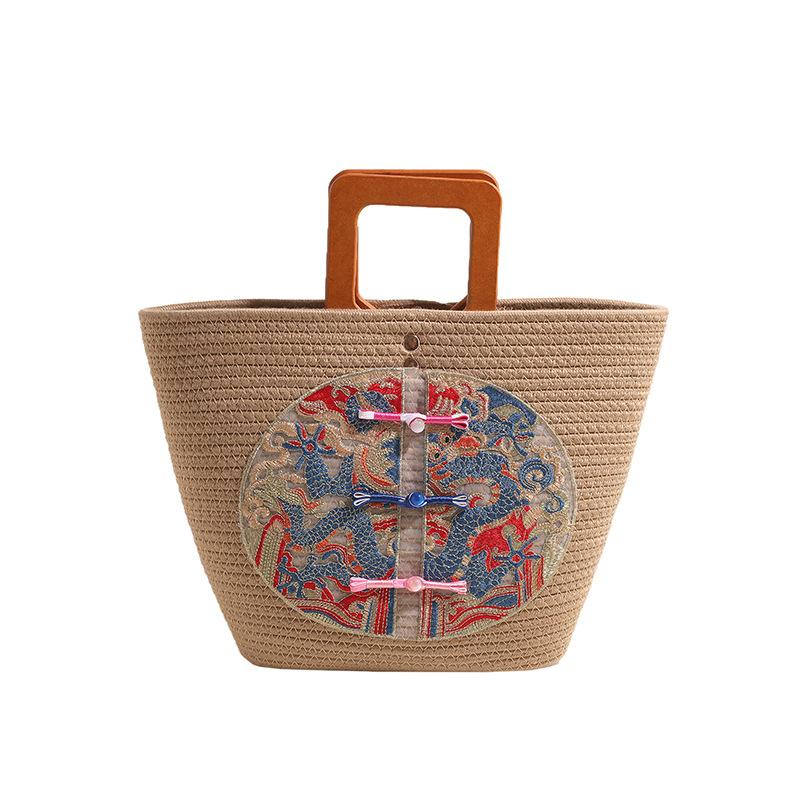 

New woven handbag bag women s fashion leisure vacation going out beach bag cotton and linen vegetable basket bag one size fits all хаки