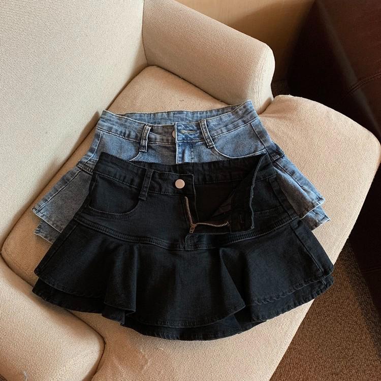 2023 Summer High-Waist Ruffled Denim Skirt Shorts for Petite Women: Sweet & Slimming