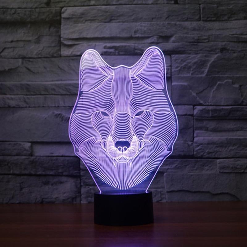 3D Illusion Bulbing Wolf Charm Lamp Acrylic LED Night Light USB Table Desk Lamp