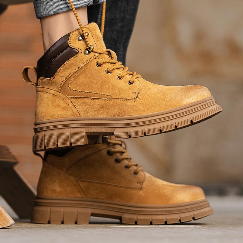 Herren Retro Britischer Stil Outdoor Wandern High-Top Gelbe Stiefel