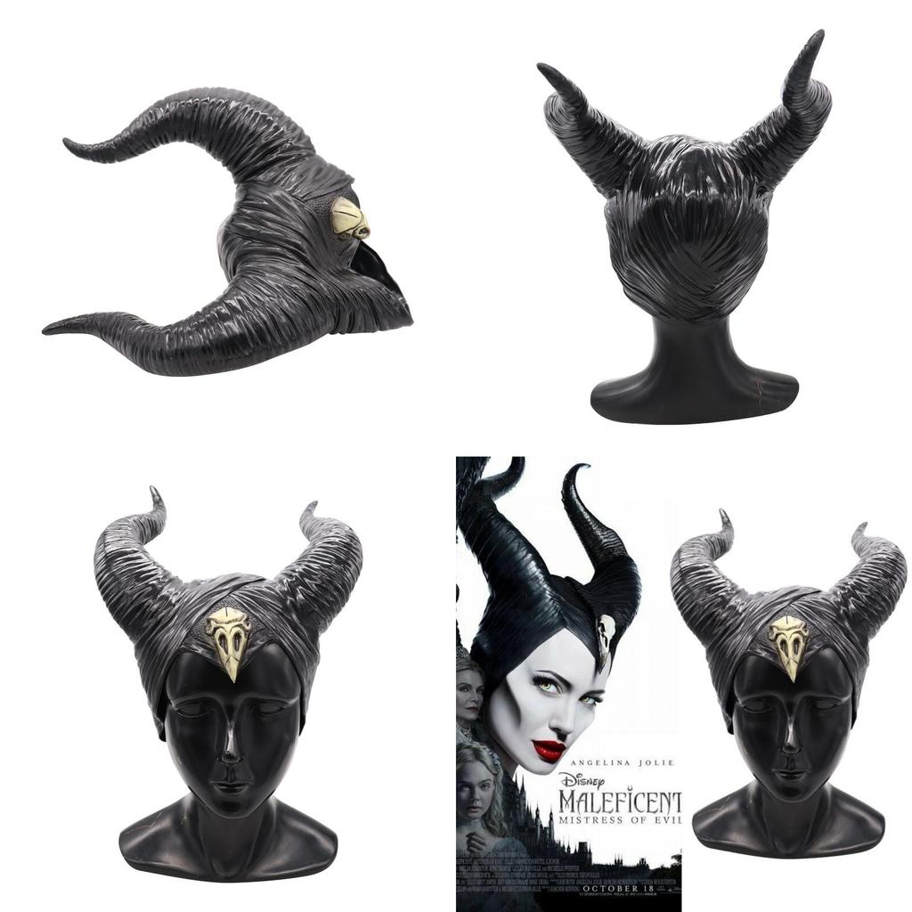 Urocza maska nakrycie głowy z rogami Maleficent 2 z 2019 roku idealna na Halloween i cosplay