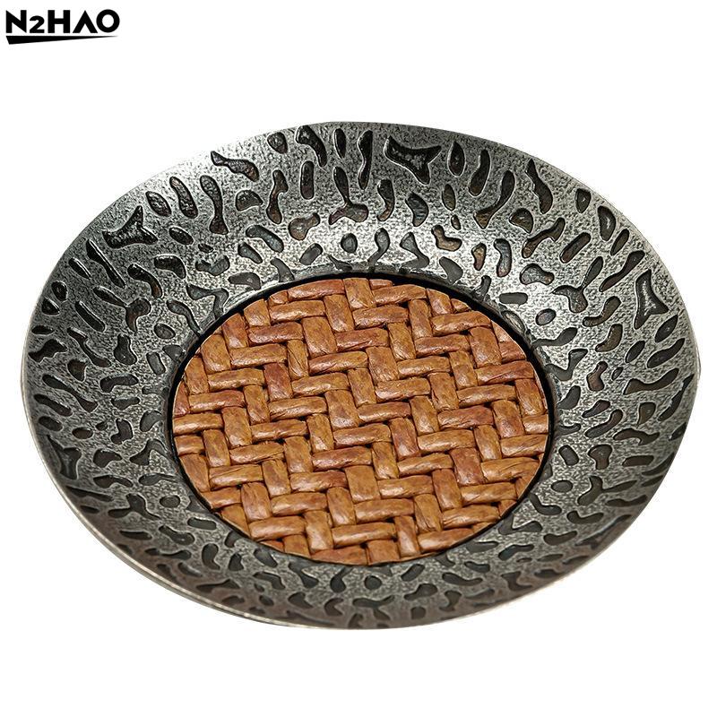 1PC 7cm Metal Cup Mat Woven Rattan Coaster Tea Ceremony Accessories Modern Home Decor Chinese Style Gongfu TeaSet Unique Gift