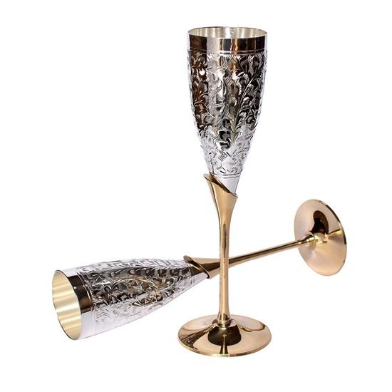 Silver Plated Goblet Flute Wine Glass 100 ML Each, Set of 2 for Christmas Gift