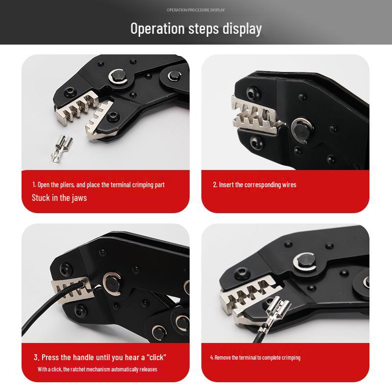 Spring Insert Ratchet Crimping Pliers SN-58B - Cold Press & Insulated Terminal, Multi-Jaw Bare Terminal Crimp Pliers.