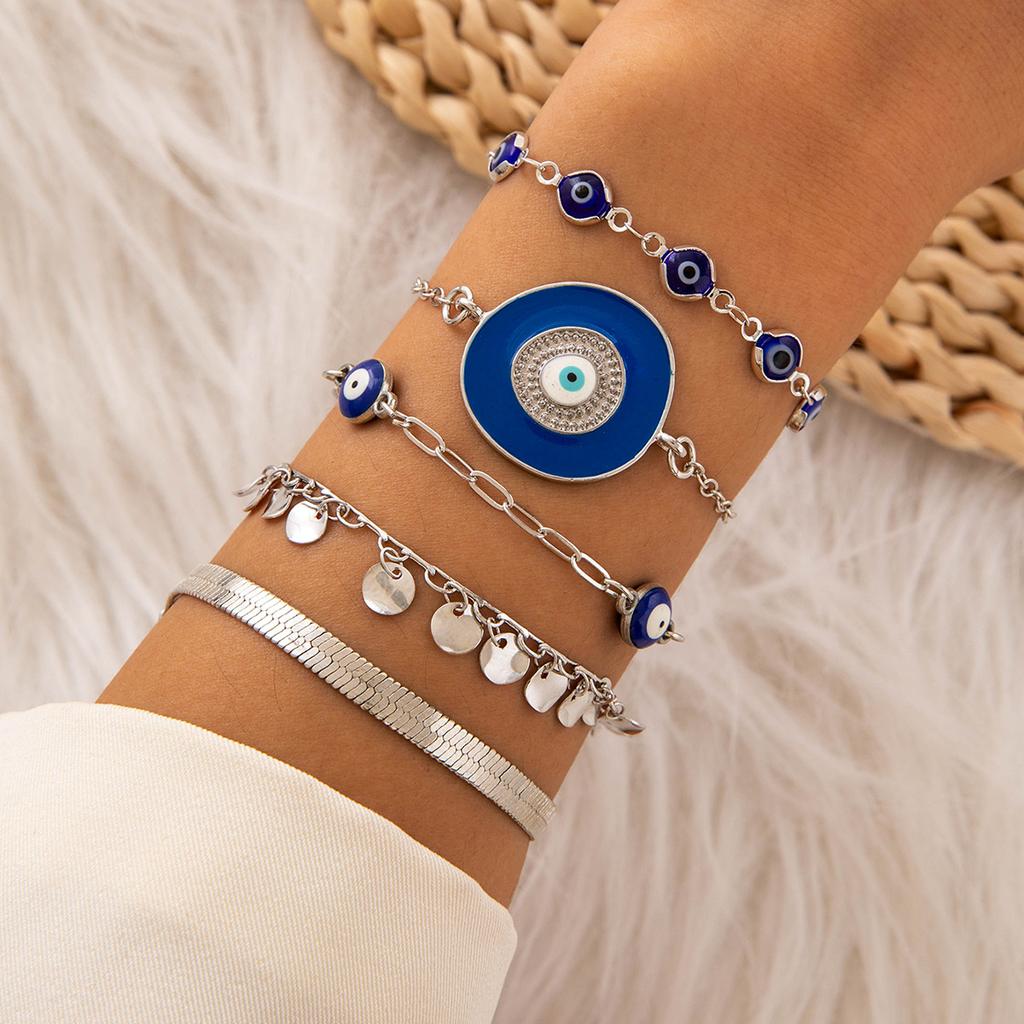 Bohemian Personality Devil's Eye Bracelet, Design Sense, Diamond-set Dripping Eye Bracelet Set, Women