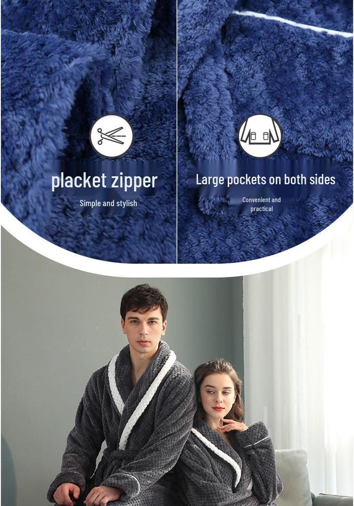 Thickened Plaid Flannel Couple's Bathrobe - Women's Plus Size & Men's Extra Long Fleece Robe