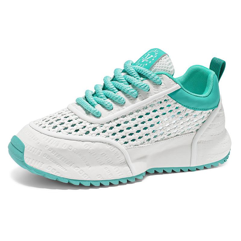Men's shoes summer new hollow mesh breathable sports and leisure shoes student running thick sole heightening little white dad shoes