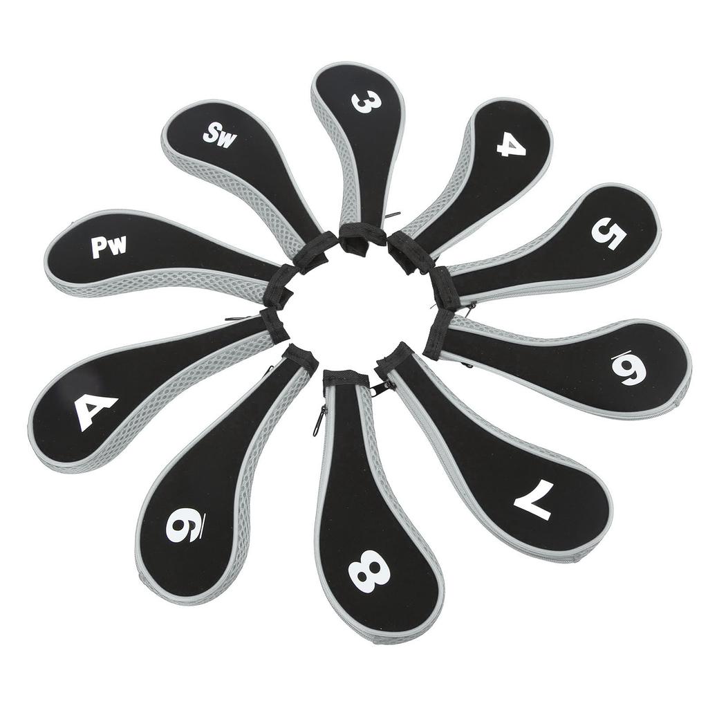 10Pcs Golf Club Head Cover Neoprene Golf Head Cover for Woods Irons Golfer Lovers Gray