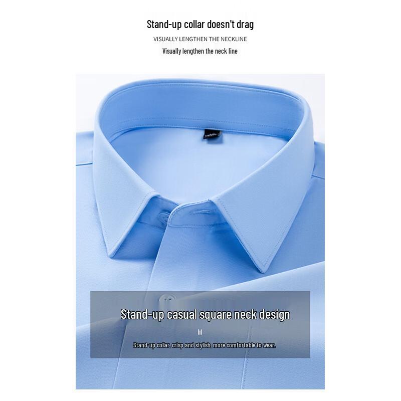 ROMON Men's Solid Color Wrinkle-Free Long Sleeve Formal Shirt