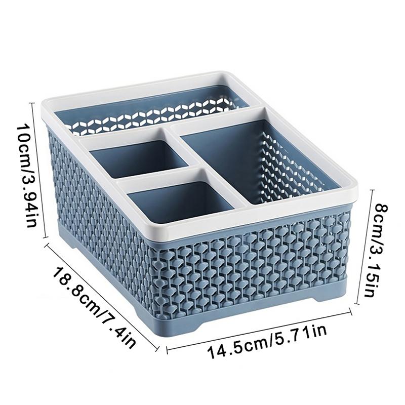 Morandi Style Plastic Desktop Organizer With 4 Compartments - A Roomy Hollow Storage Box For Cosmetics, Office Items