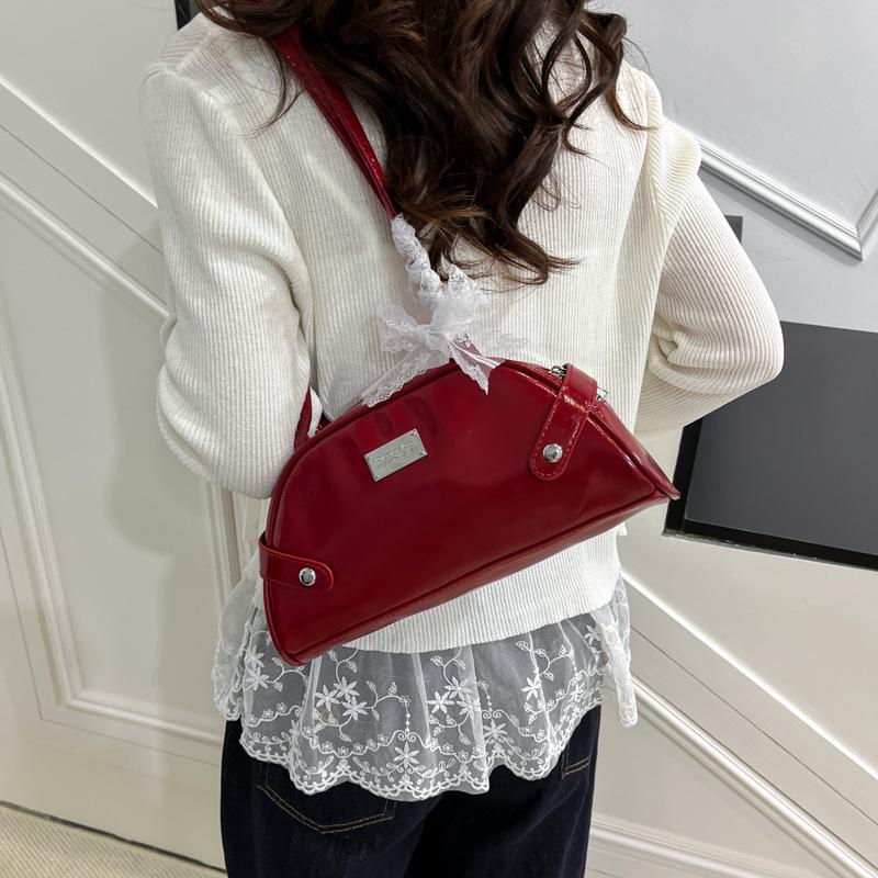 Korean Shoulder Bag Sweet Lace Bow Underarm Bag Ladies Simple Solid Color Pu Leather Handbag For Women Gifts