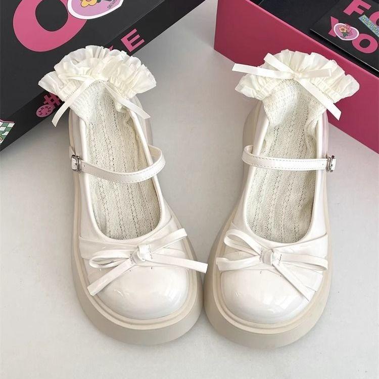 

Retro sweet bow small leather shoes women s 2025 spring new Japanese black foreign thick-soled versatile single shoes 40 бежевий