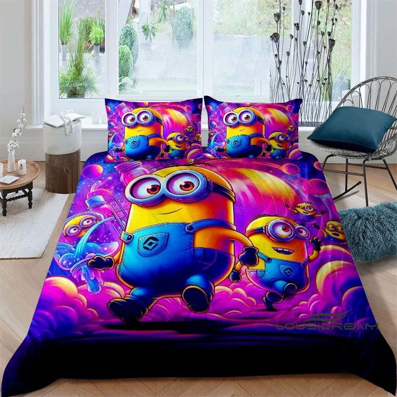 Popular Cartoon Character (Minions) Printed Bedding Set — Duvet Cover Set — Deluxe Gift for Teen Girls, Twin/Single, and Kids