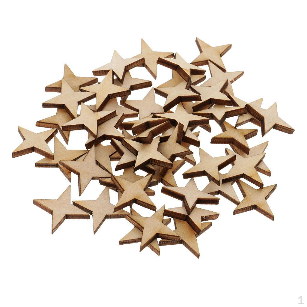 

4 Point Star Shapes Wood Cutout Circles Chips Sign Plaque For Making Signs, Gift Tags, Wedding 50pcs 20x20mm