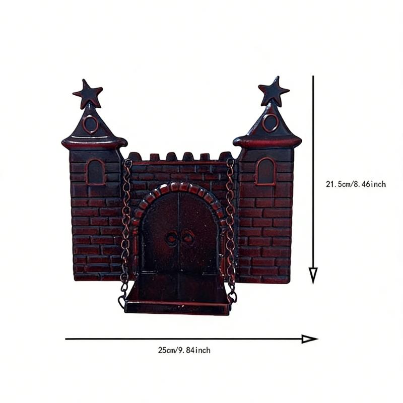 Hand Paint Castles Wall Sconce Candle Holders With Detailed Brick Texture And Chain Accent For Gothic Decoration