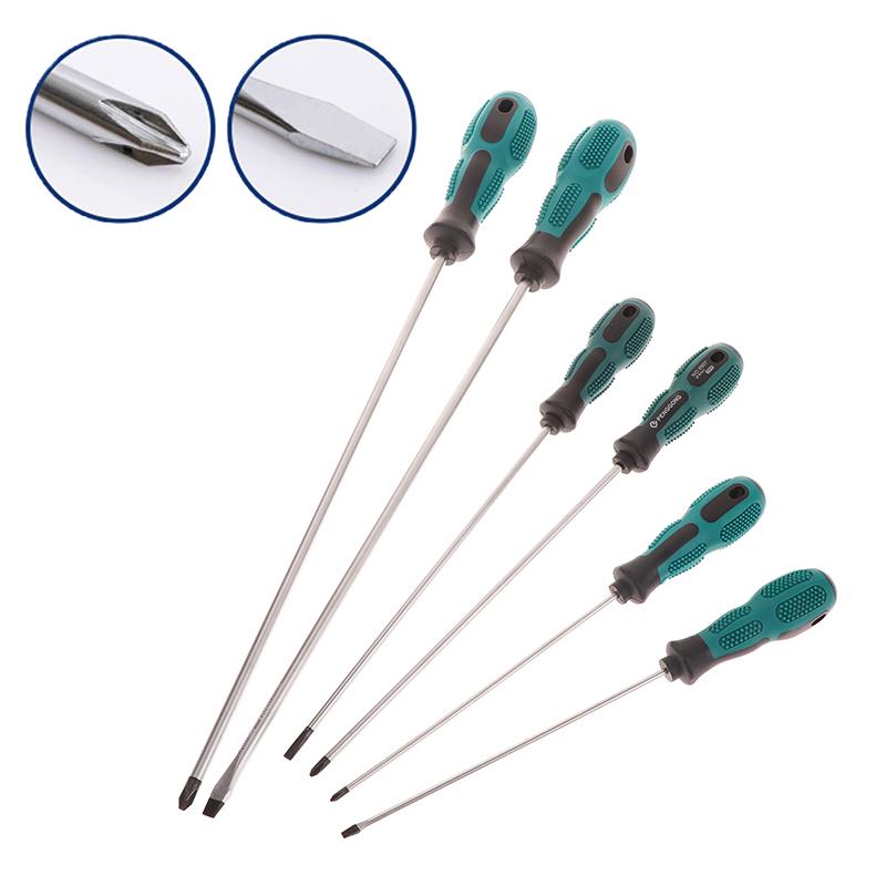 1 Piece Green Rubber Handle Magnetic Screwdriver Long Slotted Screwdriver Installation And Disassembly Repair Tool