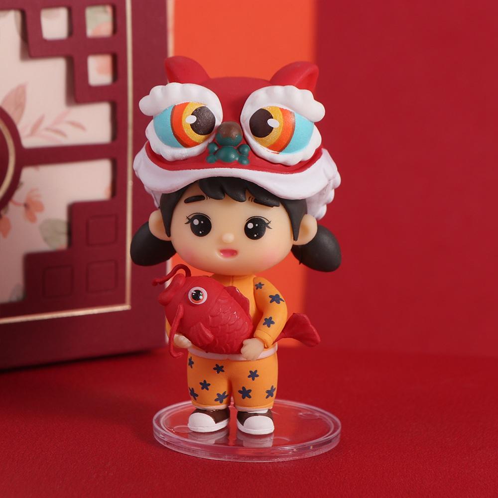 Chlapec a dívka Lion Dance Boy Socha Čínský styl Lion Dance Ornamenty Jarní festival