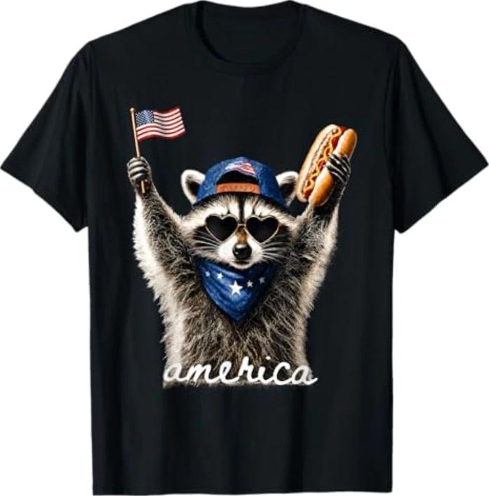 USA America Raccoon Hot Dog 1776-2026 4th of July 250 Years T-Shirt