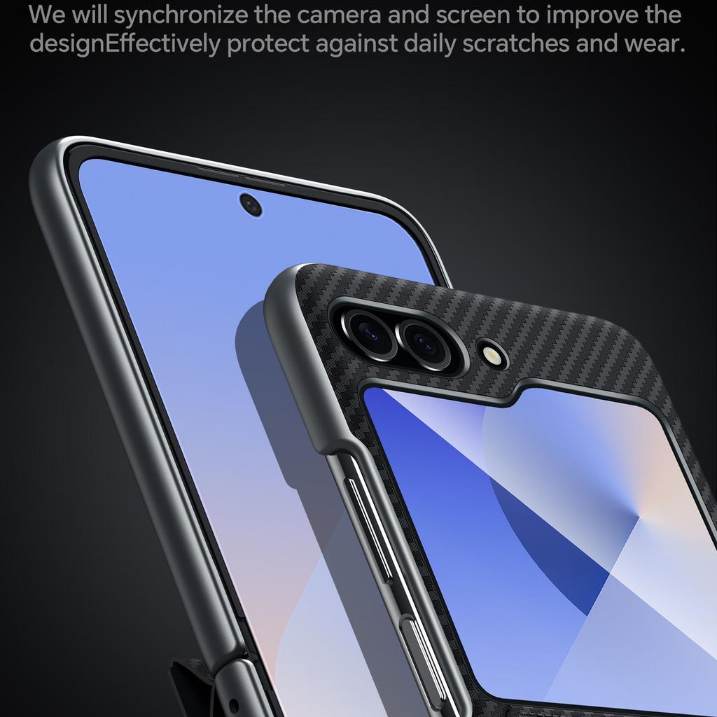 SULADA For Samsung Galaxy Z Flip5 5G Case with Ring Kickstand Magnetic Closure Leather PC Phone Cover Carbon Fiber Texture