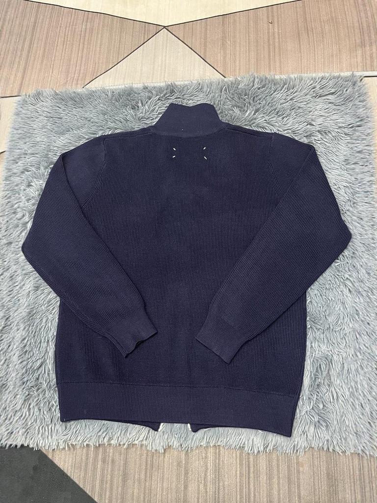 Ma Jia Men's Four-Corner Cardigan Zipper Half-High Collar Loose Casual Knit Sweater