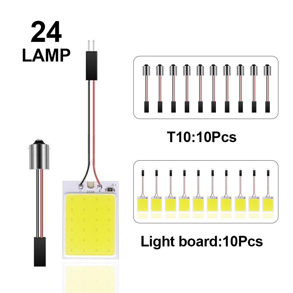 10PCS Car LED Lights Panel 18/24/36/48 SMD T10 BA9s 12V COB Lamp Bulb Car Dome Light Reading Lights Auto Interior Accessories