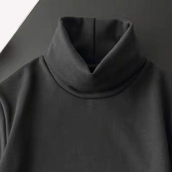 Men Bottoming Thermal Shirt Solid Color Turtleneck Pullover Autumn Winter Loose Fleece Lined Base T-shirt Top for Outdoor