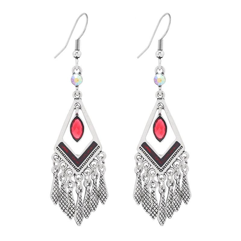 Niche retro temperament rhombus fringed earrings long ethnic style simple high-end earrings women's ear jewelry