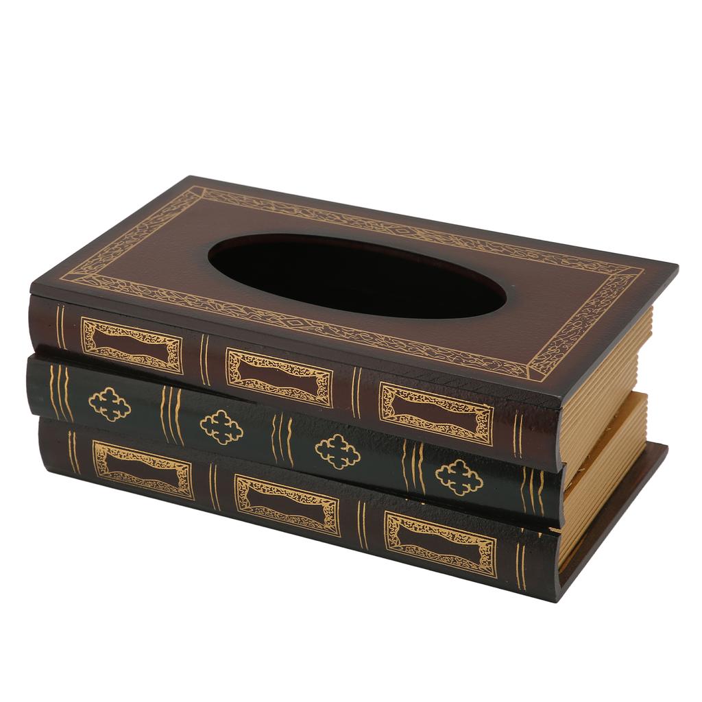 Book Shaped Wooden Tissue Box Decorative Vintage Napkin Storage Box for Massage Shop Red