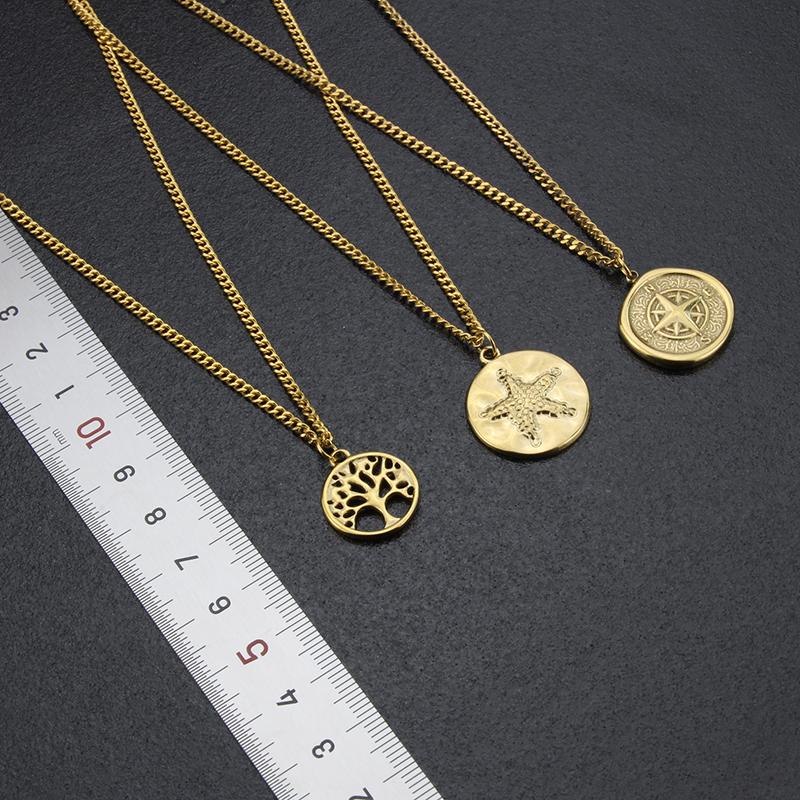 New Design Fashion Jewelry Gold Plated Stainless Steel Print Pattern Collection Pendant Necklace Party Gift