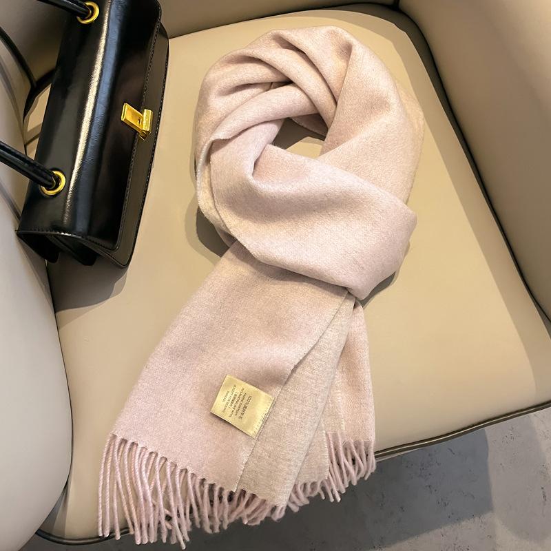 Gradual change color pure wool scarf women's winter versatile tassel long double-sided color large shawl dual-purpose new