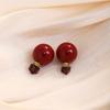 Ankola Red Diamond-Encrusted Square Round Stud Earrings, Two Light Luxury High-End Simple Earrings Before And After Autumn And Winter