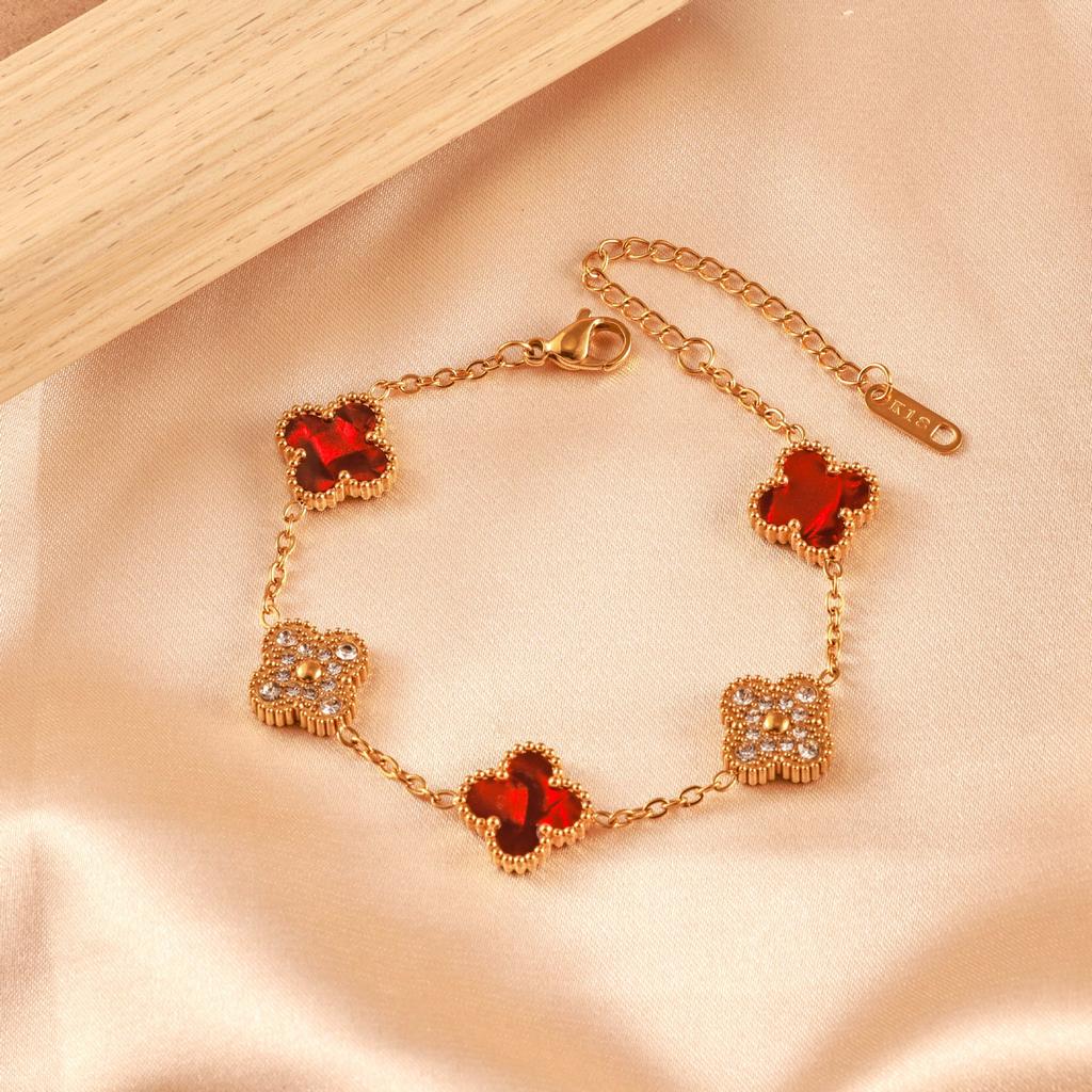 Four-leaf Clover Bracelet - Women's Luxury 18k Gold Plated Sparkling Bracelet