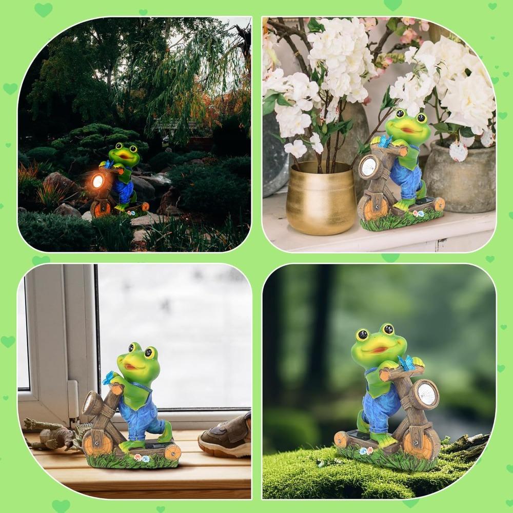 Solar LIghts Frog Riding Bicycle Sculpture Vintage Metal Garden Decor Outdoor Artwork for Yard Patio Villa Balcony Landscape