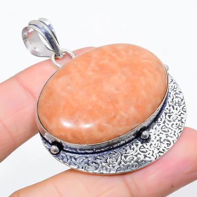 Pendentif en argent sterling 925 avec pierre précieuse aventurine orange 2,25" o7f57