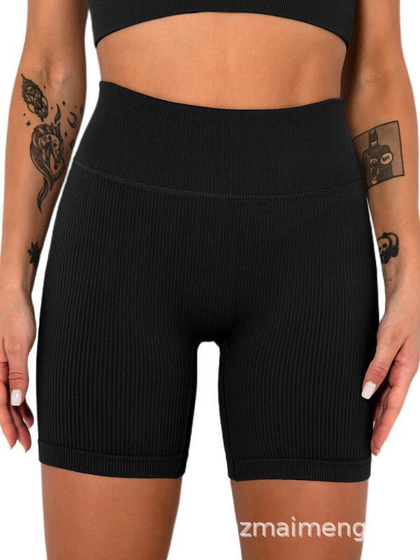 European & American High-Waist Butt-Lifting Ribbed Yoga Shorts - Seamless, Stretchy, Breathable Fitness Wear for Women