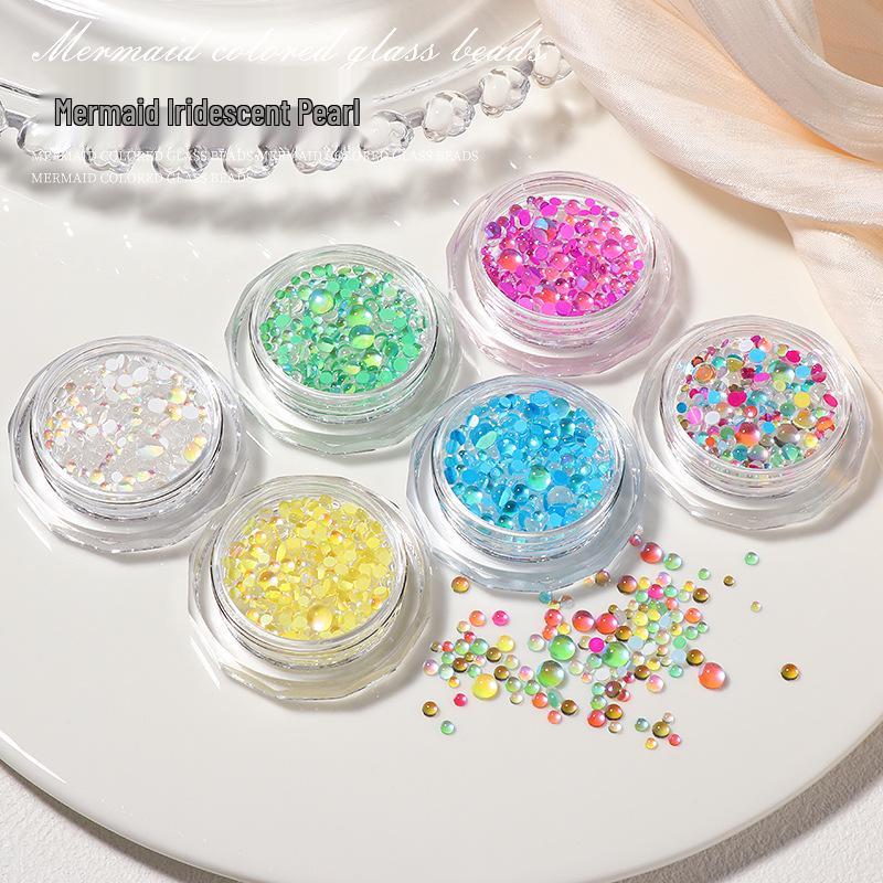 

Mermaid Mocha Iridescent Nail Art: Aurora Rhinestone Bubble Beads