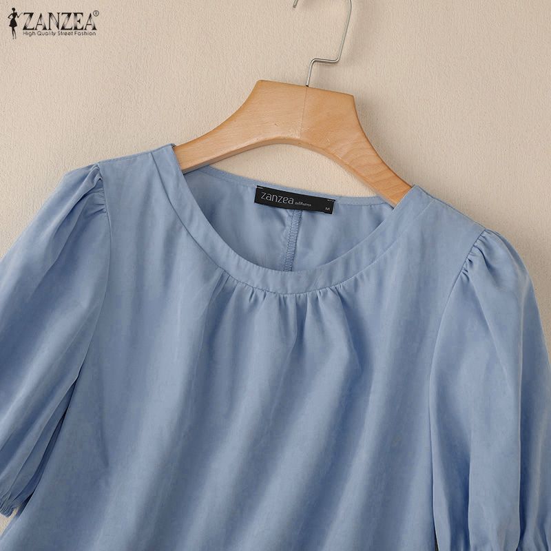 ZANZEA Damen Casual Rundhals Kurzarm Spitze Einsatz Bluse